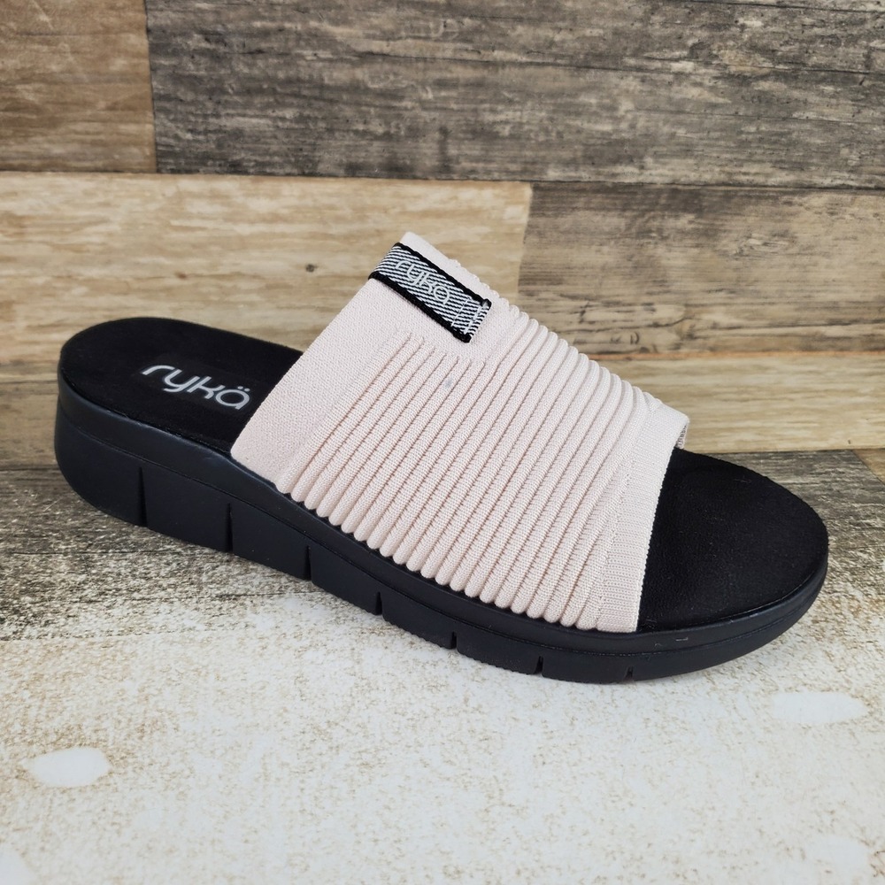 Ryka Epic Womens Slide Sandal Sz 7 W Casual Athletic White Alyssum Knit Slip On
